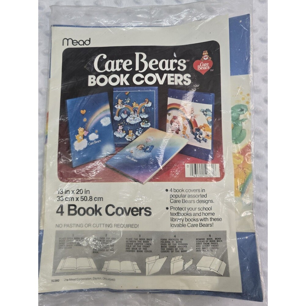 Vintage Care Bears Book Covers New School 4-Pack Rainbow Mead 13x20 Textbook Set